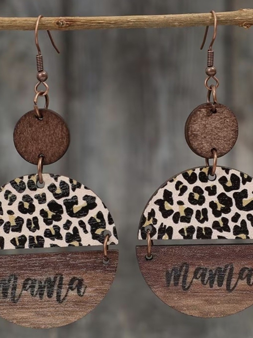 Chloe Leopard Print 'Mama' Dangle Earrings - Brown & Black